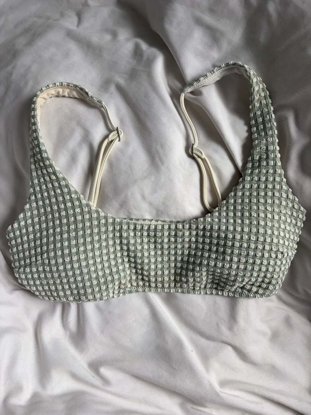 Abercrombie & Fitch Green Gingham Textured Bralette Bikini Top